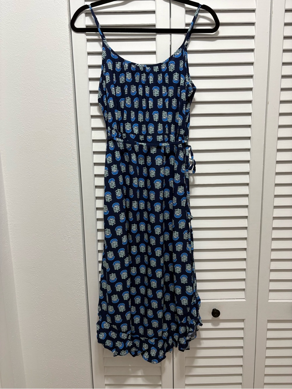 J. Crew Navy Blue Printed Midi Slip Dress